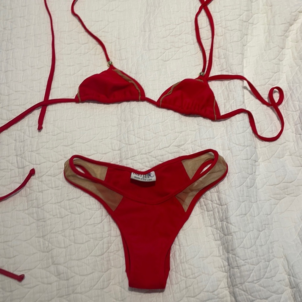 Bright red mesh Kai Lani bathing suit